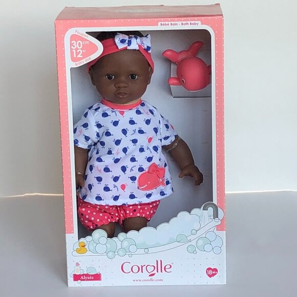 Corolle Bath Baby Alyzee Black Doll w/Little Whale Bbath Toy 12"-30cm New in Box - Picture 7 of 16